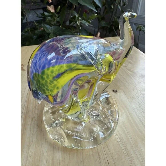 Hand Blown Art Glass Elephant Figurine Paperweight Signed By Artist - Picture 11 of 12